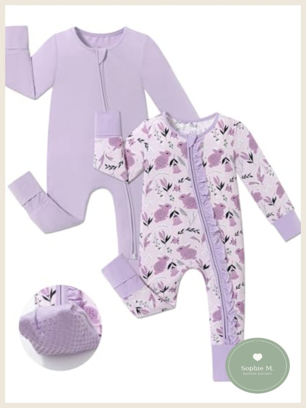Bamboo Viscose Baby Sleeper Pajamas with Mitten Cuffs, Non-Slip, 2-Way Zipper,